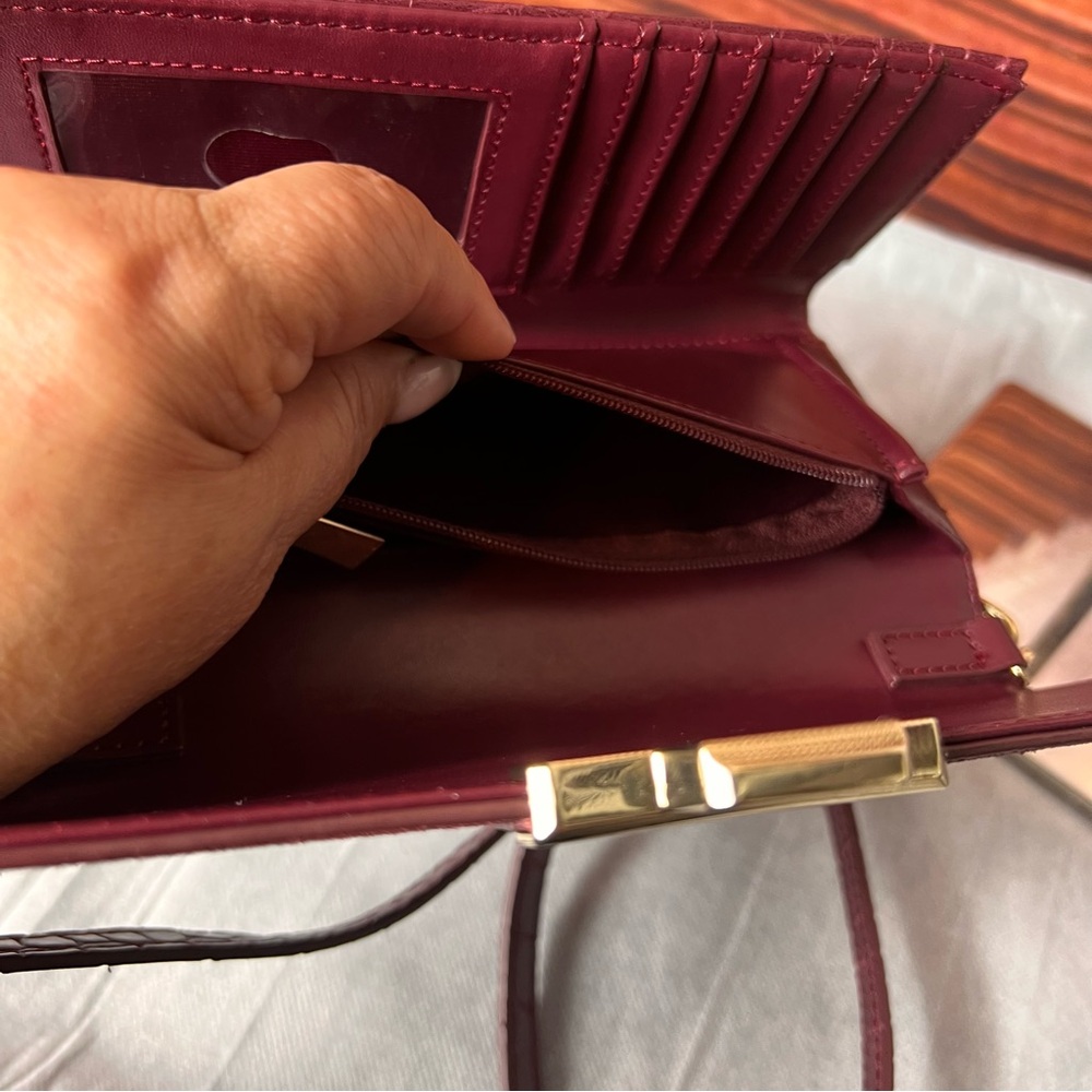 White House Black Market Elegant Burgundy Croc-Embossed Leather Suede crossbody - Picture 7 of 14